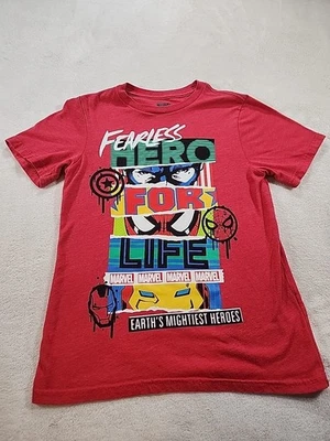Boys Marvel Avengers Fearless Hero for Life T-shirt Large Spiderman Iron Man Euc - Image 1 of 4