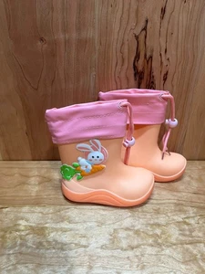 Kids Peach Pink Bunny Rain Boots Waterproof Drawstring Cuff Size 150 (2.0) - Picture 1 of 5