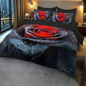 Dewdrop Black Rose Gothic Duvet Quilt Cover Double Bedding Set Pillowcase - Picture 1 of 15