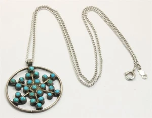 Vintage Zuni Sterling Silver Petitpoint Turquoise Cluster Snowflake Pendant - Picture 1 of 4