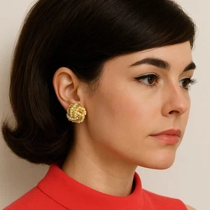 Vintage Avon Gold Tone Faux Pearl Cluster Earrings Clip On Elegant Nautical - Picture 1 of 5