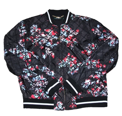 Chaqueta Bomber Negra Lauren Ralph Lauren Para Mujer Otoño Estampado Floral Ojales Talla M Foto 1 de 4