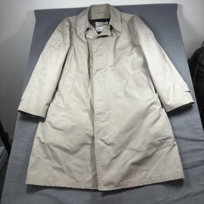 Vintage ClipperMist Coat Mens 42 Regular Beige Rain Trench Lined Overcoat 80s - Image 1 of 4