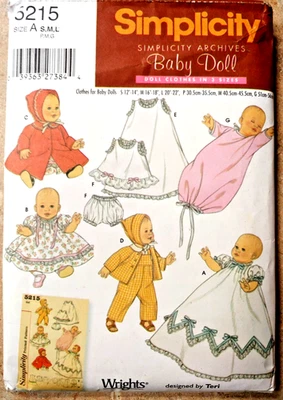 Simplicity ~ PATTERN #5215 BABY DOLL CLOTHING Sizes 12" to 22" - 6 Styles - NEW - Image 1 of 4