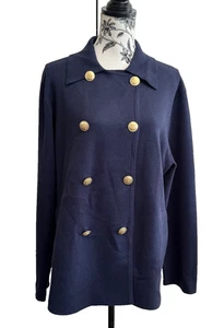 J CREW navy blue double breasted wool blend large button cardigan blazer L - Picture 1 of 13