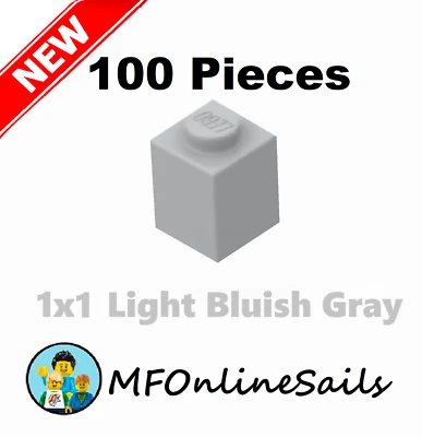 **NEW** 100x Genuine LEGO 1x1 Bricks - Light Bluish Gray - Piece # 3005 Bulk - Image 1 of 4
