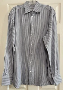 Camisa Armani Collezioni Para Hombres L Azul Rayas Manga Larga Abotonada Vestido Informal - Imagen 1 de 4