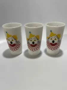 Three Vintage White Milk Glasses Clown Face Tumbler Drinking Glass Hazel Atlas - Picture 1 of 8
