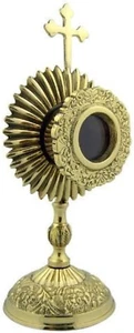 Personal Reliquary Relic Case 6" Brass Sacred Vessel Host Container with Budded - Picture 1 of 1