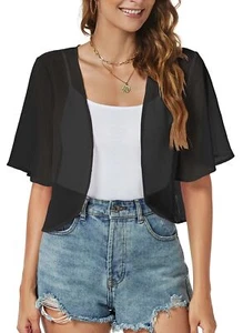 Women Shrug Chiffon Cardigans Open Front Short Sleeve Bolero for Evening Dres... - Picture 1 of 7