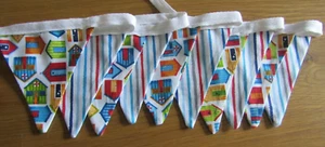 Beach huts & Stripe Fabric Bunting double sided Handmade Holiday Beach Seaside - Picture 1 of 6