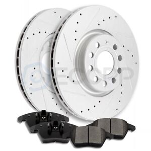 Front Drilled & Slotted Ceramic Brake Pads And Rotors For 06-17 Volkswagen Jetta