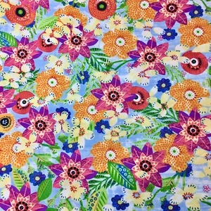 Colourful Flower Floral Print Modern Bird Sewing Quilting Fabric Cotton FQ - Imagen 1 de 2