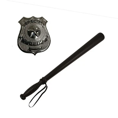 POLICEMAN PLASTIC TRUNCHEON + BADGE Kids Boys Officer Halloween Fancy Dress Set - Image 1 of 4
