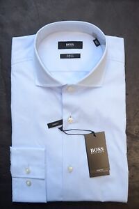 Hugo Boss Men's Jason Slim Fit Pastel Blue Stretch Cotton Dress Shirt 39 15.5