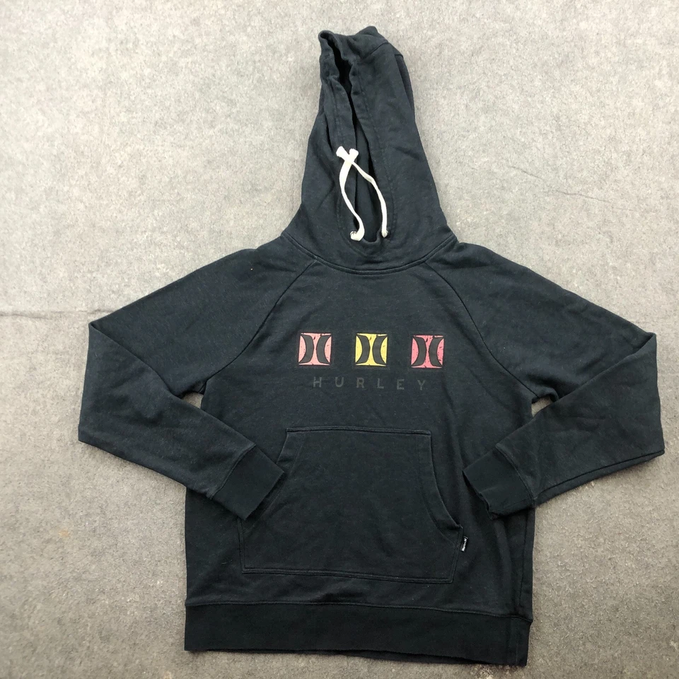Moletom com capuz Hurley feminino pequeno preto soletrado com capuz surf praia casual - Imagem 1 de 4