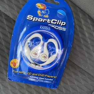 NCAA KU Kansas University KOSS Sportclip Earbuds Earphone Headphones - NIP - Picture 1 of 3