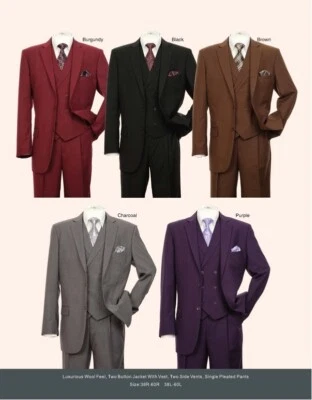 Men's 3 Piece Luxurious Suit With Vest&Pants Two Button Two Side Vents 5702V9 - Image 1 of 4
