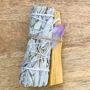 Amethyst Smudge Bundle - Palo Santo - White Sage - Amethyst - Picture 1 of 5