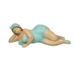 Estatuilla de traje de baño a lunares azul blanco chica playa belleza baño retro curvilínea - Imagen 1 de 9