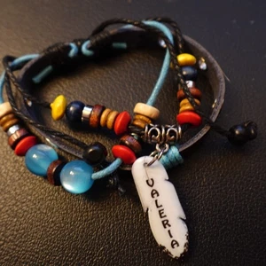 Valeria Personalized Boho Bracelet Leather Stack Hippie Indie Name Colorful - Picture 1 of 5