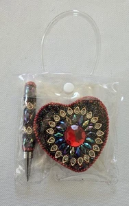 Pier 1 Imports Jeweled Pen with Matching Heart Shaped Jeweled Notepad, New - Picture 1 of 5