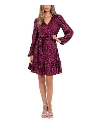 BETSY & ADAM Womens Belted Blouson Sleeve Short Cocktail Fit + Flare Dress - Image 1 of 4