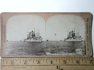 US Navy Flying Squadron nave atlantica flotta stereoview antico c1899 Y18712 - Foto 1 di 2