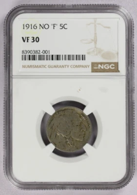 1916 No "F" Buffalo Nickel 5C NGC VF 30 - Image 1 of 3