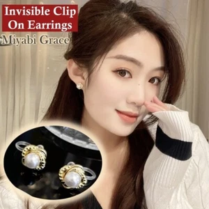 Clip On Earrings Invisible Small Flower Shaped Gold White Pearl Clip Earrings - Picture 1 of 13
