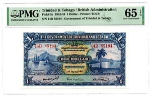 Trinidad & Tobago: 1 Dollar 1.5.1942 PMG Gem Uncirculated 65 EPQ. - Picture 1 of 2
