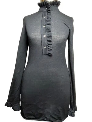 Tory Burch Black Lidia Ruffle Trim/ Mock Neckline Wool Mini Sweater Dress XS - Image 1 of 4
