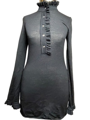 Mini Maglione Tory Burch Nero Lidia Finitura Arrivetta Finta Lana Collo XS