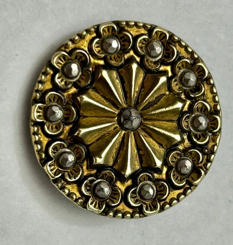 Antique Fabulous Medium Brass Button w/Cut Steels #827 Cover