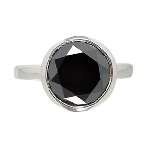 925 Sterling Silver 4.43Ct Round Shape Natural Earthmined Jet Black Diamond Ring - Picture 1 of 4