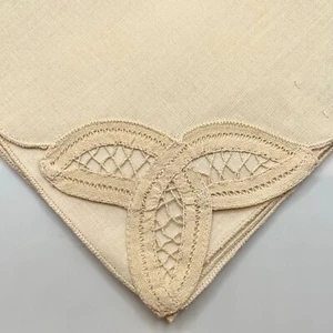 Set of 12 New Unused BEIGE/CREAM COTTON NAPKINS w/LACE TRIM- 16" Square - Picture 1 of 7