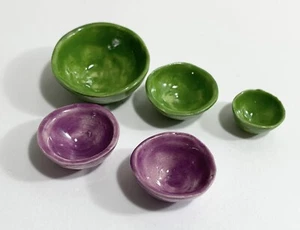 5 Dollhouse Handmade Stoneware Mixing Bowls 1:12 Scale Miniatures Rustic M - Picture 1 of 6