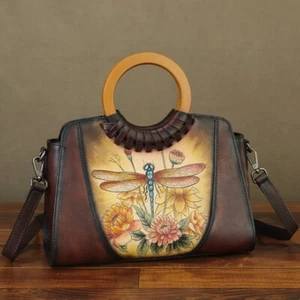 Hand painted Genuine Leather Purse and Handbag for Women Crossbody Shoulder Bag - Picture 1 of 9