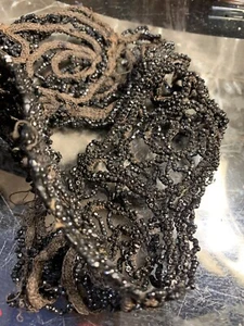 Antiguo collar de encaje con cuentas del siglo XIX victoriano francés negro con cuentas a mano como está - Imagen 1 de 12