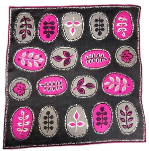 40s/50s Designer Hanky Modernist Leaves Abstract NOS Vivid Pink Gray - Picture 1 of 5