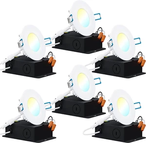 6 Pack 3 Inch Ultra Thin LED Recessed Ceiling Lights Smooth Trim Selectable CCT - Picture 1 of 12