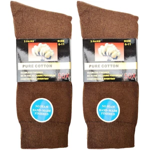 6 Pairs Brown Seamless Pure Cotton Mid Calf Crew Socks Office Work Dress Casual - Bild 1 von 5