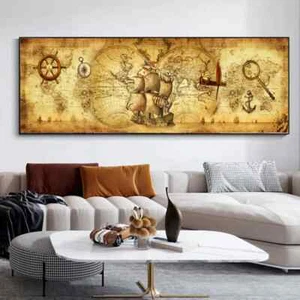 Abstract World Map Posters and Print Canvas Painting Home Decor - Picture 1 of 4