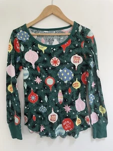 Old Navy Women's Christmas Tree Red Ornaments Thermal Long Sleeve PJ Top Green M - Picture 1 of 4