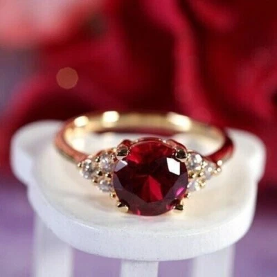 1.50Ct Round Cut Lab-Created Ruby Solitaire Engagement Ring 14K Rose Gold Plated - Image 1 of 4