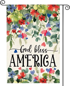 Memorial Day Patriotic 4Th of July Garden Flag 12X18 Inch Double Sided, God Bles - Picture 1 of 7
