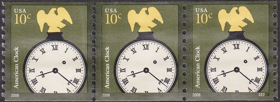 US Stamp Scott # 3763 Plate # S2222 Coil Strip of 3 Used 10 Cents Eagle & Clock - Image 1 of 1