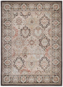 5x5 Radici Brown Bordered Rings Ovals Area Rug Round 3802 - Aprx 5' 3" x 5' 3" - Picture 1 of 4