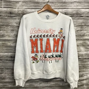 Vintage Miami Hurricanes Sweatshirt Mens Large White Graphic Print Football 90s - Picture 1 of 11