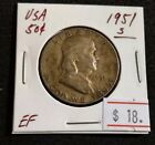USA 1951 S Franklin Half Dollar SILVER High Grade Nice Silver Coin (#K12)
